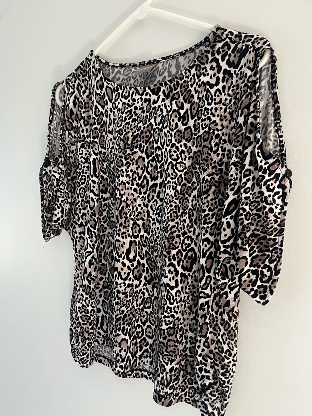 Chico's Leopard Cold-Shoulder Blouse in Taupe and Black
